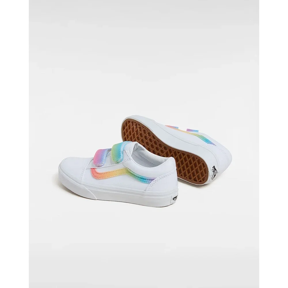 VANS Kids Old Skool Hook and‎ Loop Shoes Rainbow True / White Size 7 NEW